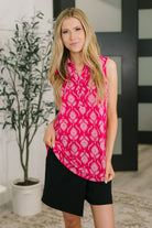 Sea Spray Collared Sleeveless Top in Floral Ikat - Charming Charlie