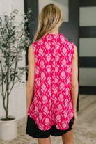 Sea Spray Collared Sleeveless Top in Floral Ikat - Charming Charlie