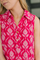Sea Spray Collared Sleeveless Top in Floral Ikat - Charming Charlie
