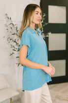 Sea You Soon Collared Top in Costal Blue - Charming Charlie