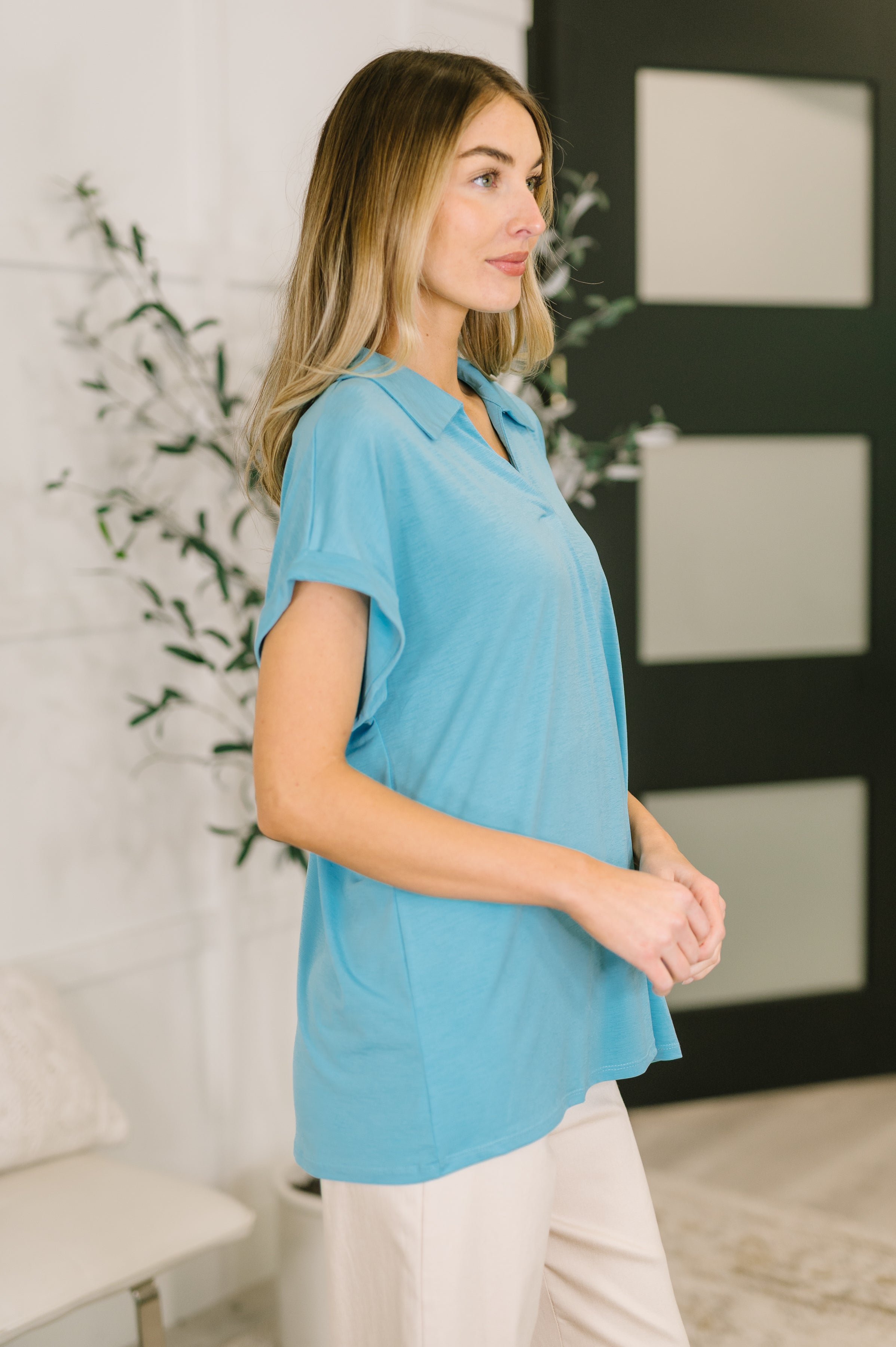 Sea You Soon Collared Top in Costal Blue - Charming Charlie
