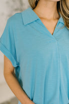 Sea You Soon Collared Top in Costal Blue - Charming Charlie