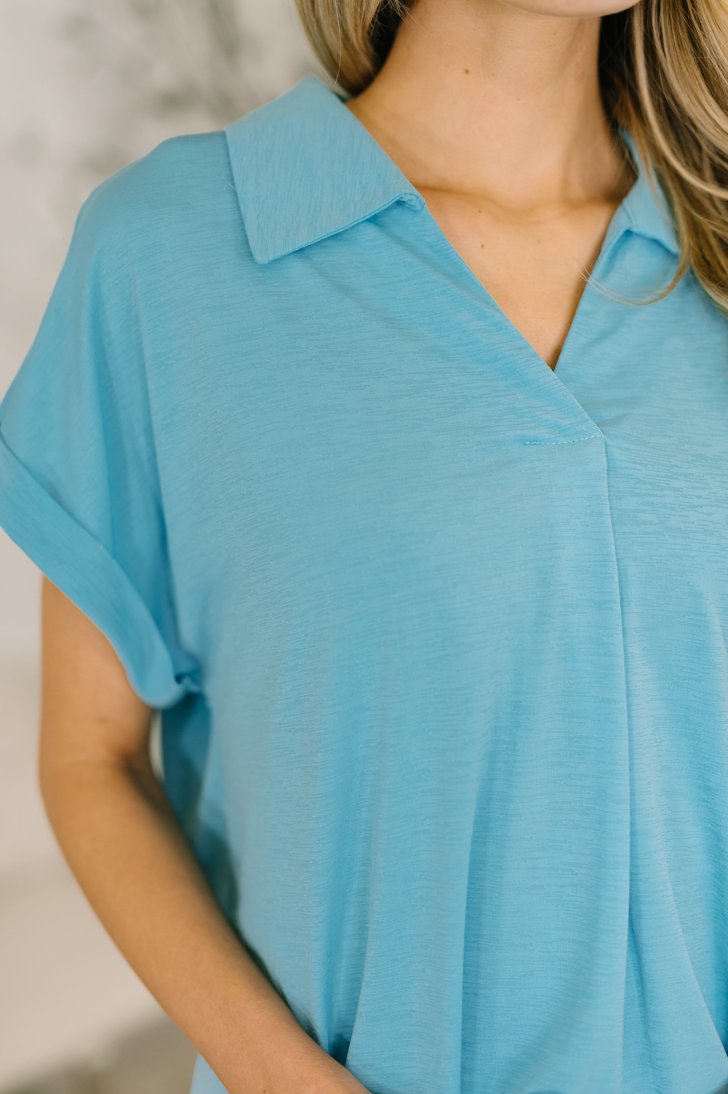 Sea You Soon Collared Top in Costal Blue - Charming Charlie