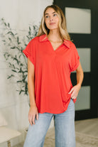 Sea You Soon Collared Top in Hot Coral - Charming Charlie
