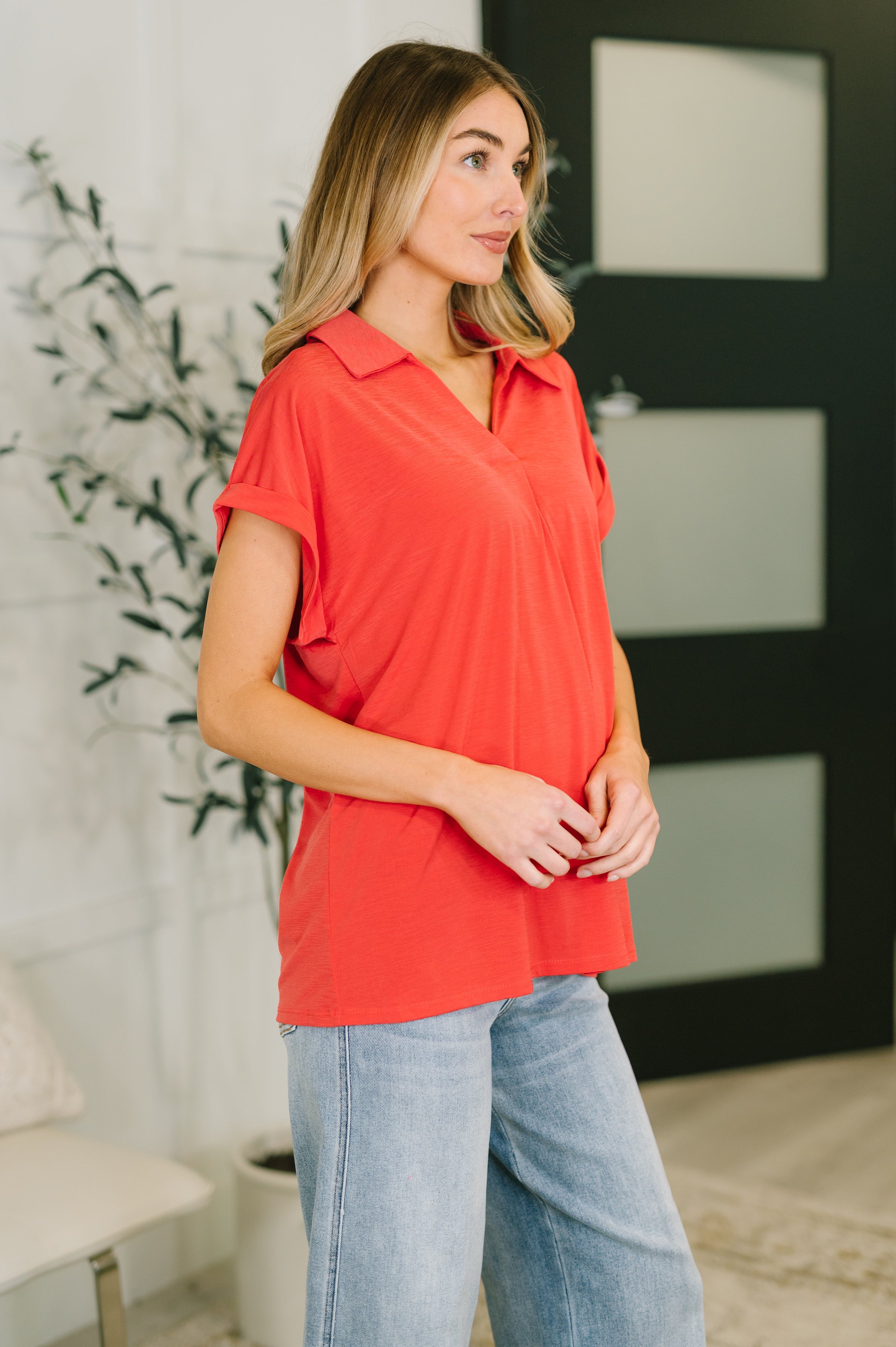 Sea You Soon Collared Top in Hot Coral - Charming Charlie