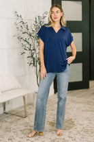 Sea You Soon Collared Top in Navy - Charming Charlie