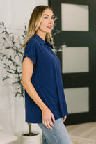 Sea You Soon Collared Top in Navy - Charming Charlie