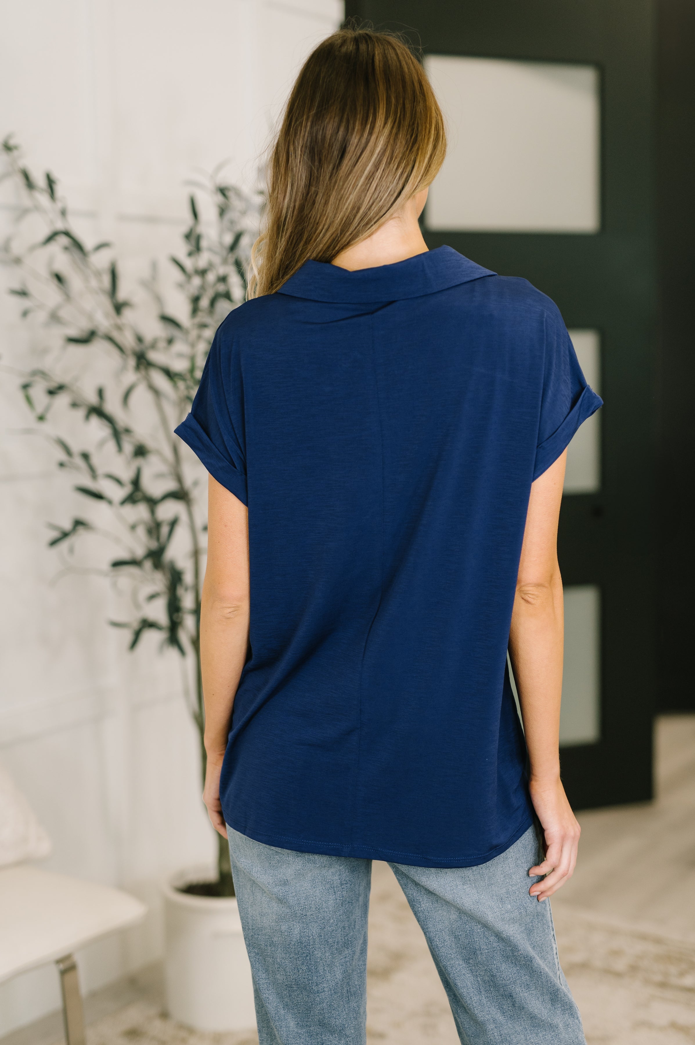 Sea You Soon Collared Top in Navy - Charming Charlie
