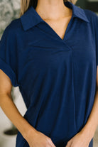 Sea You Soon Collared Top in Navy - Charming Charlie