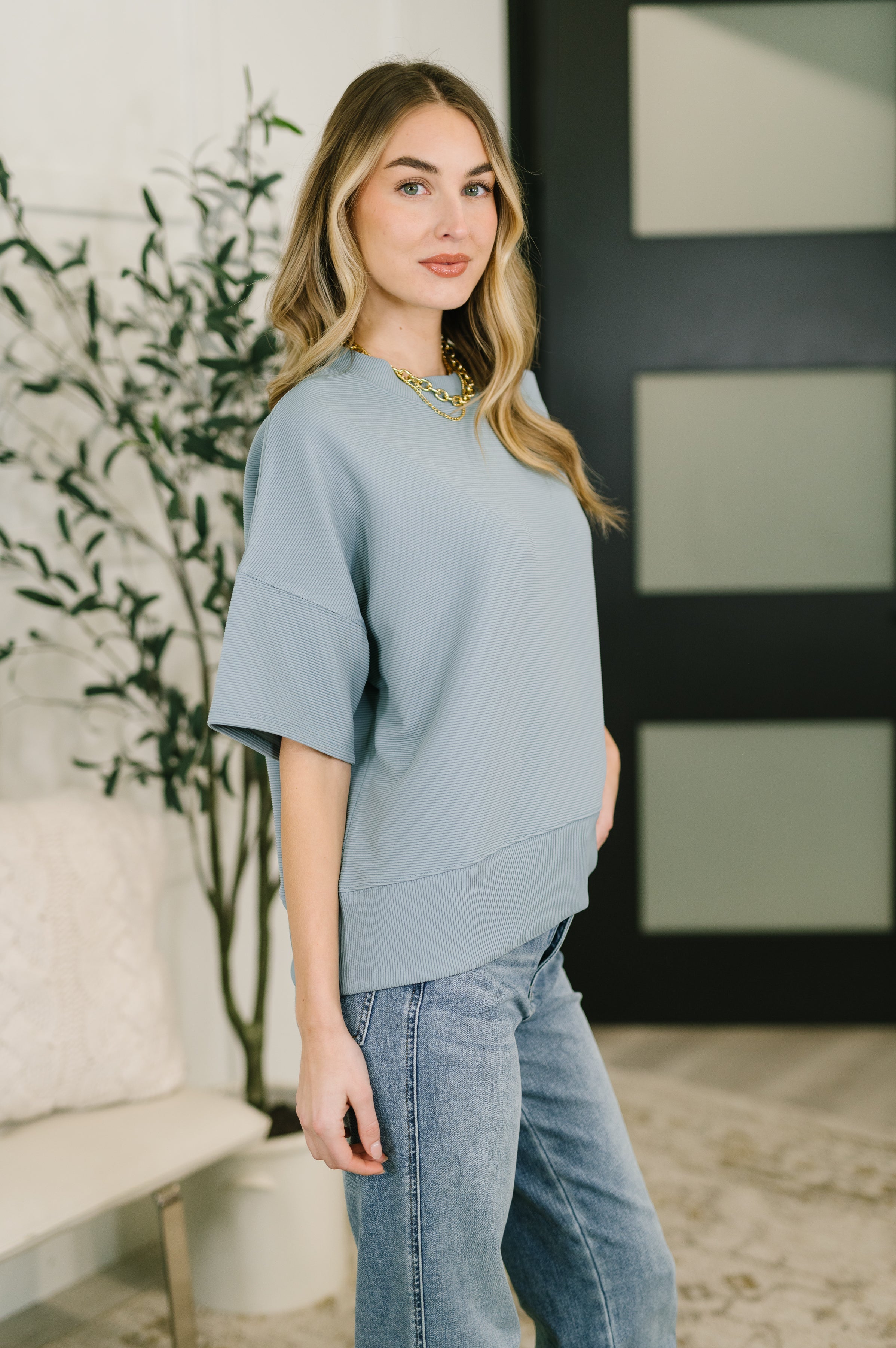Sense of Clarity Boxy Top in Blue Grey - Charming Charlie