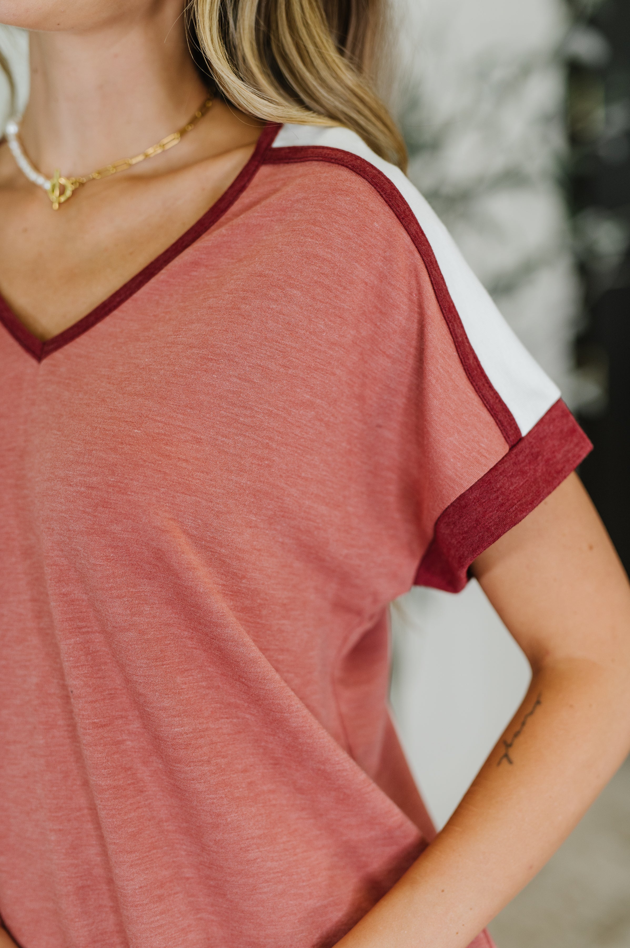 Sew Into You V-Neck Top in Light Rust - Charming Charlie