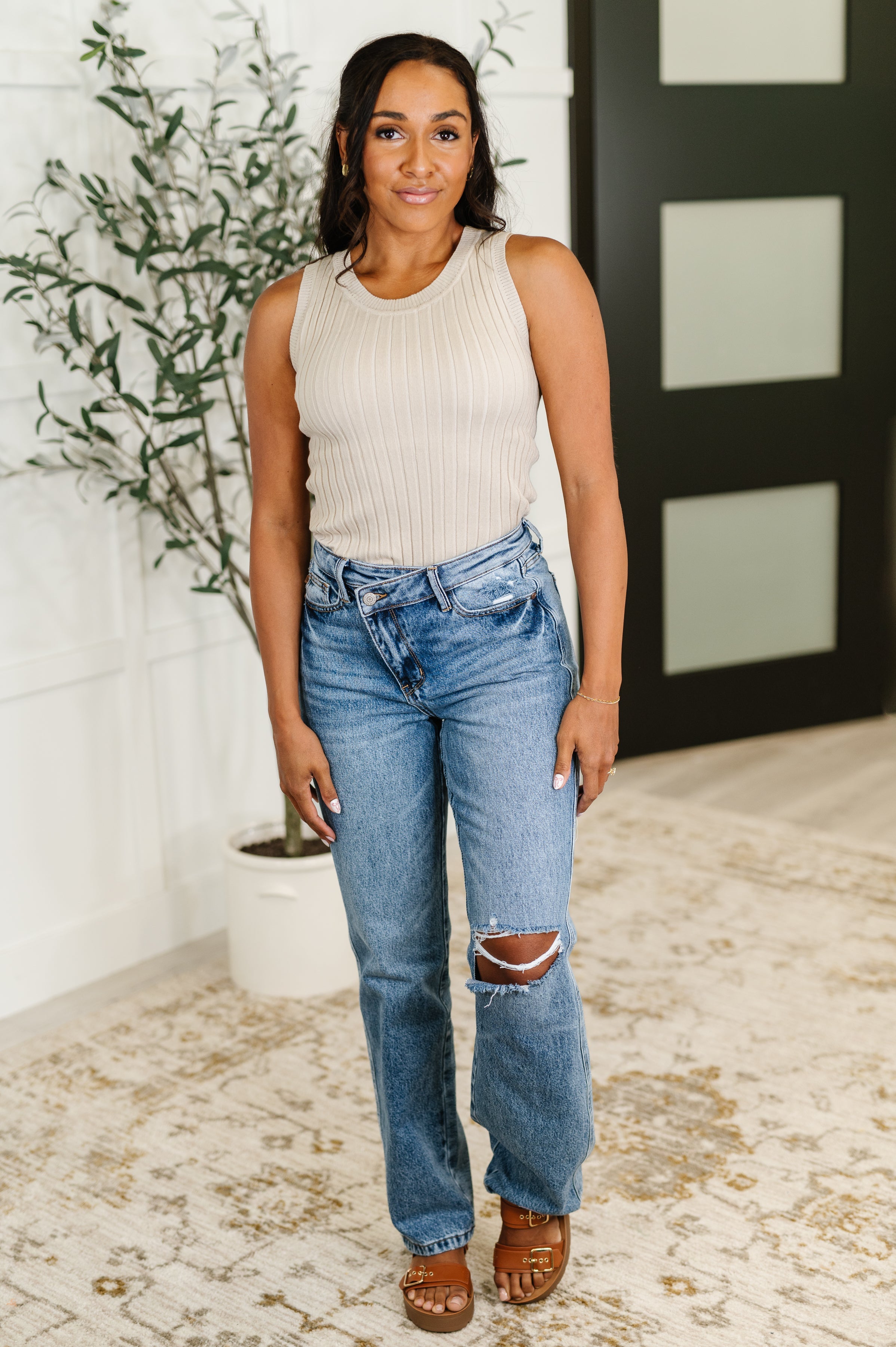 She's Exceptional Ribbed Crew Neck Tank Top - Charming Charlie