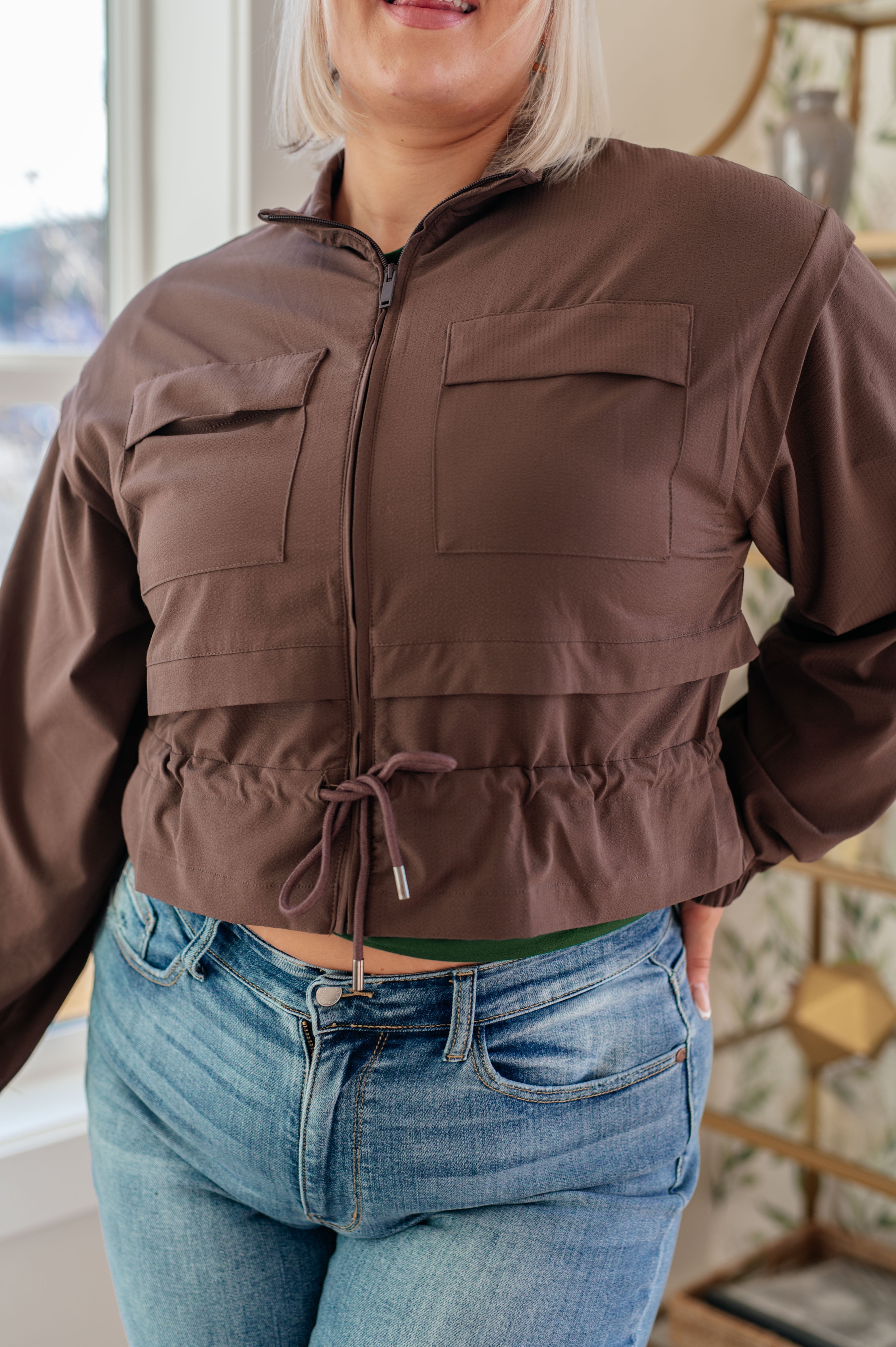 She's Got Game Cropped Jacket in Brown - Charming Charlie