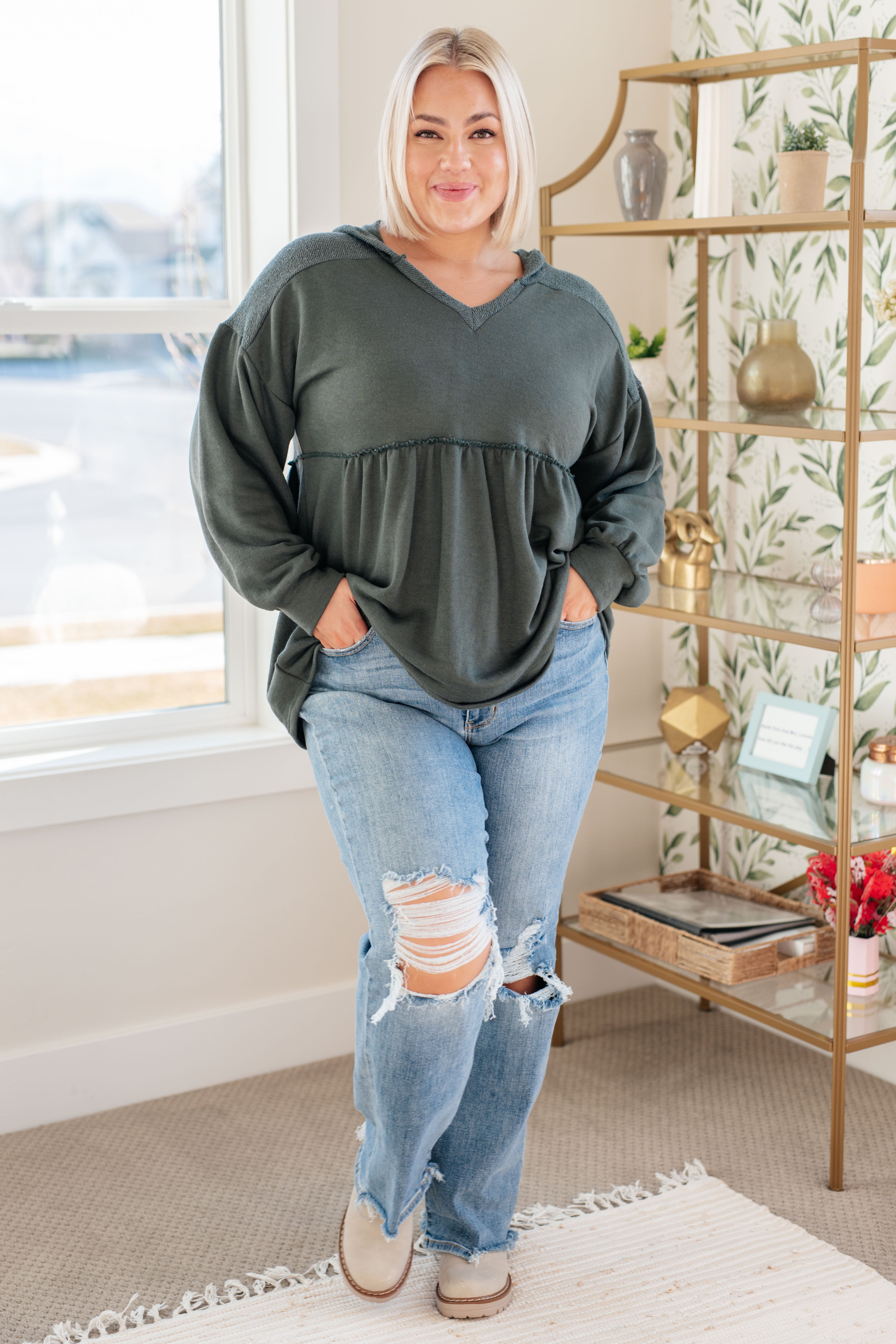 She's Not Wrong Hooded V-Neck Pullover - Charming Charlie
