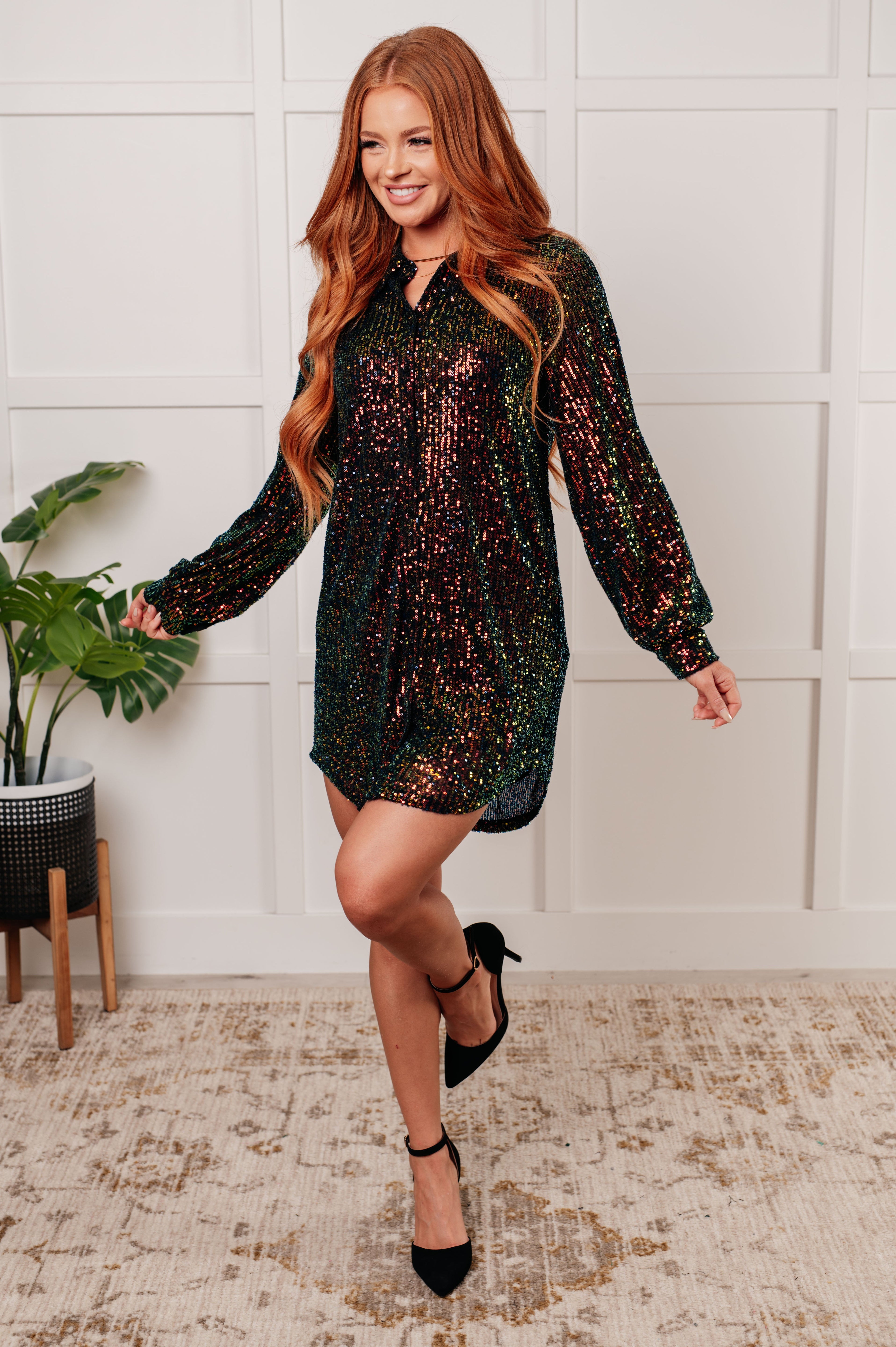 Shimmering Splendor Sequin Shirt Dress - Charming Charlie