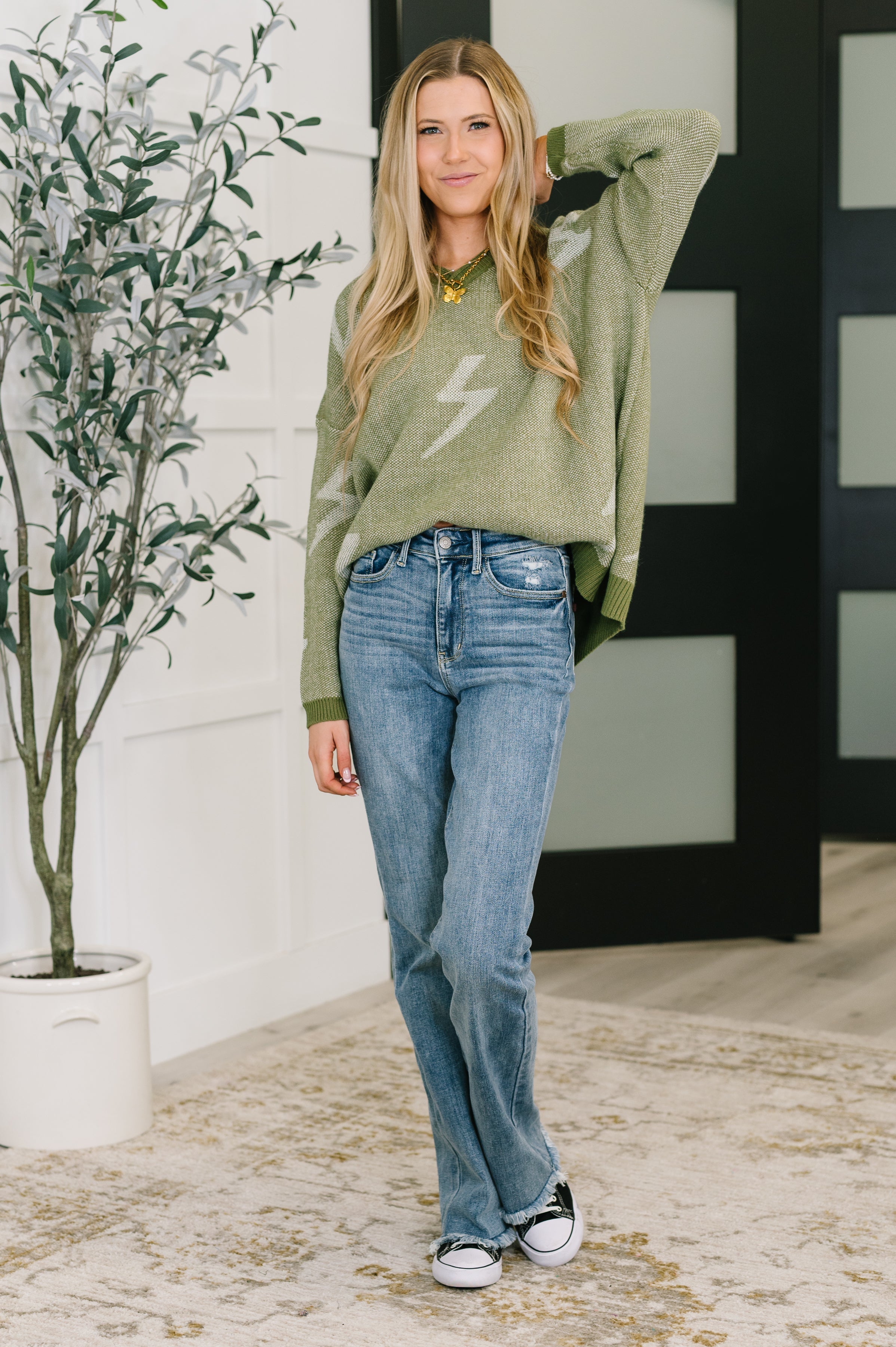Shock Value V-Neck Sweater in Olive - Charming Charlie