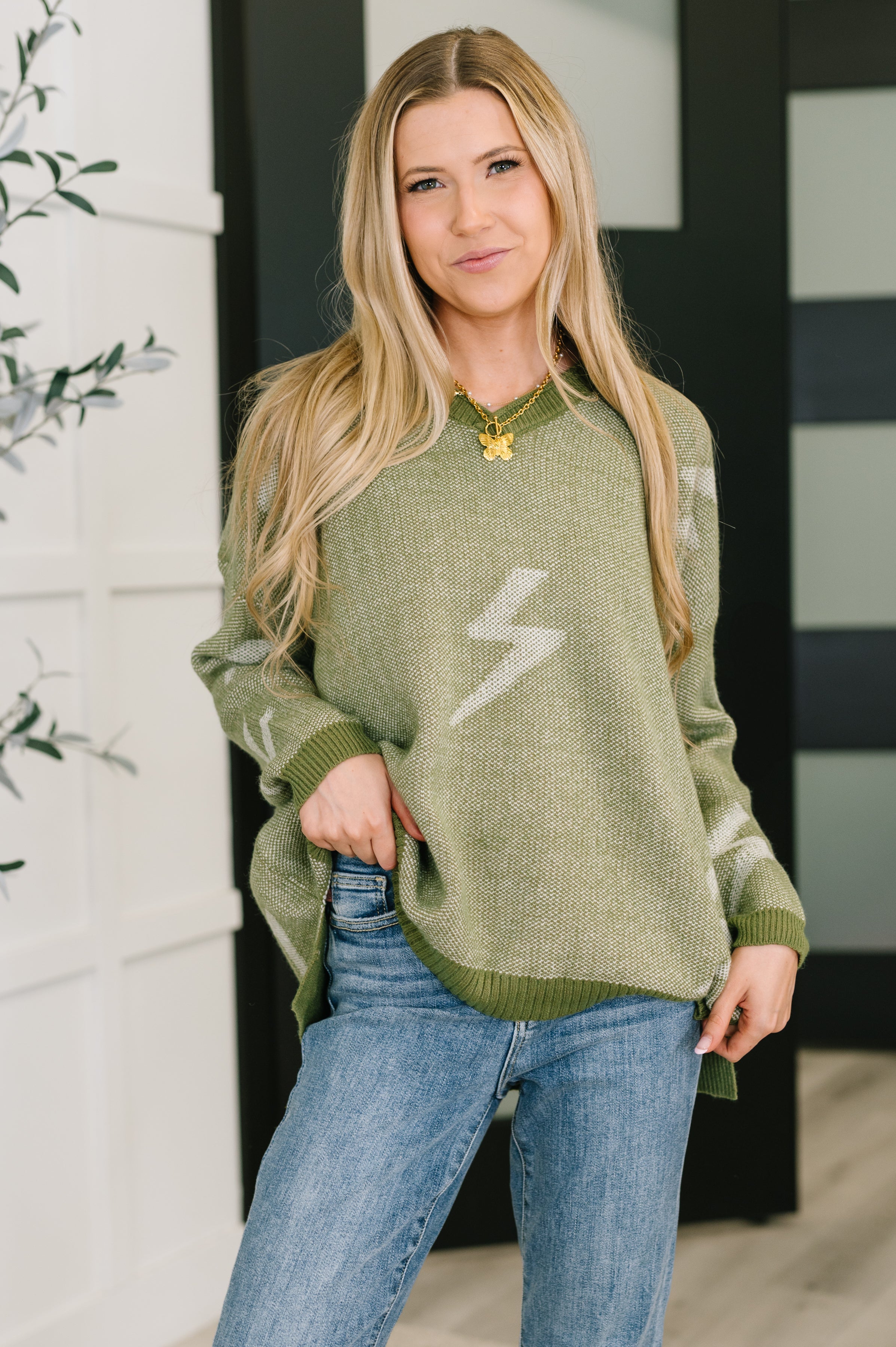 Shock Value V-Neck Sweater in Olive - Charming Charlie