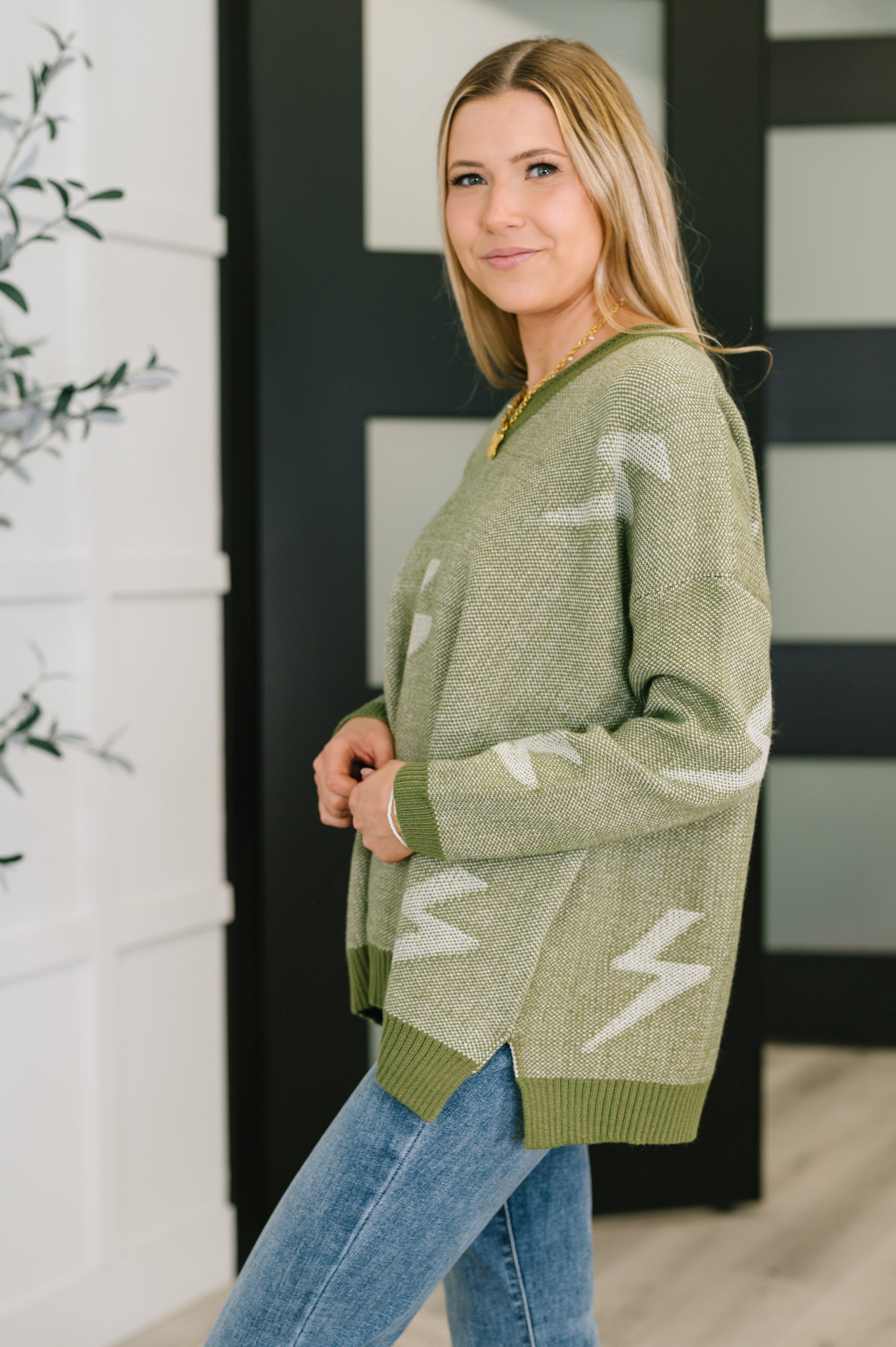 Shock Value V-Neck Sweater in Olive - Charming Charlie