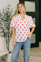 Shopping Spree Notched Neck Puff Sleeve Blouse - Charming Charlie