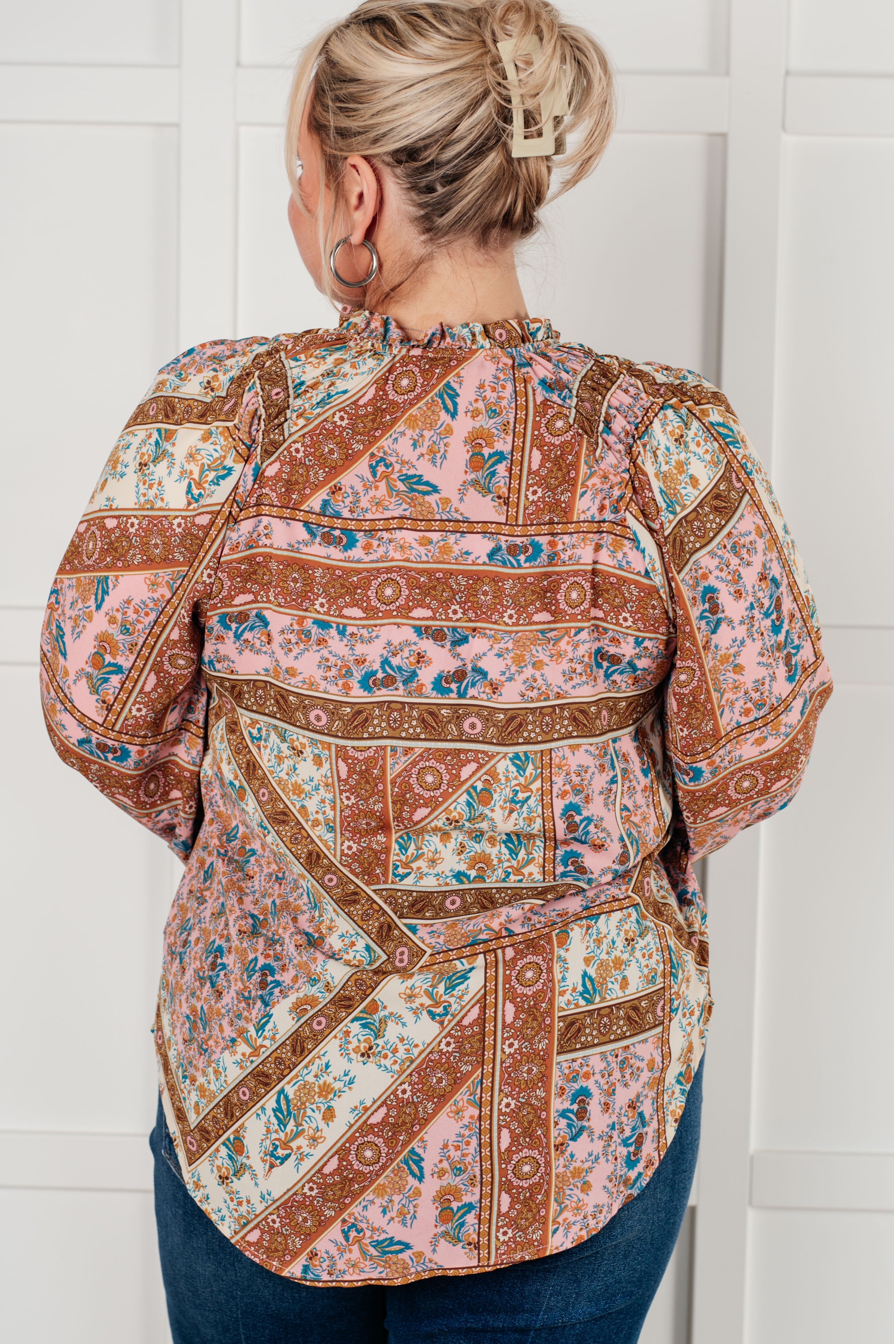 Show and Tell Mixed Print Peasant Blouse - Charming Charlie
