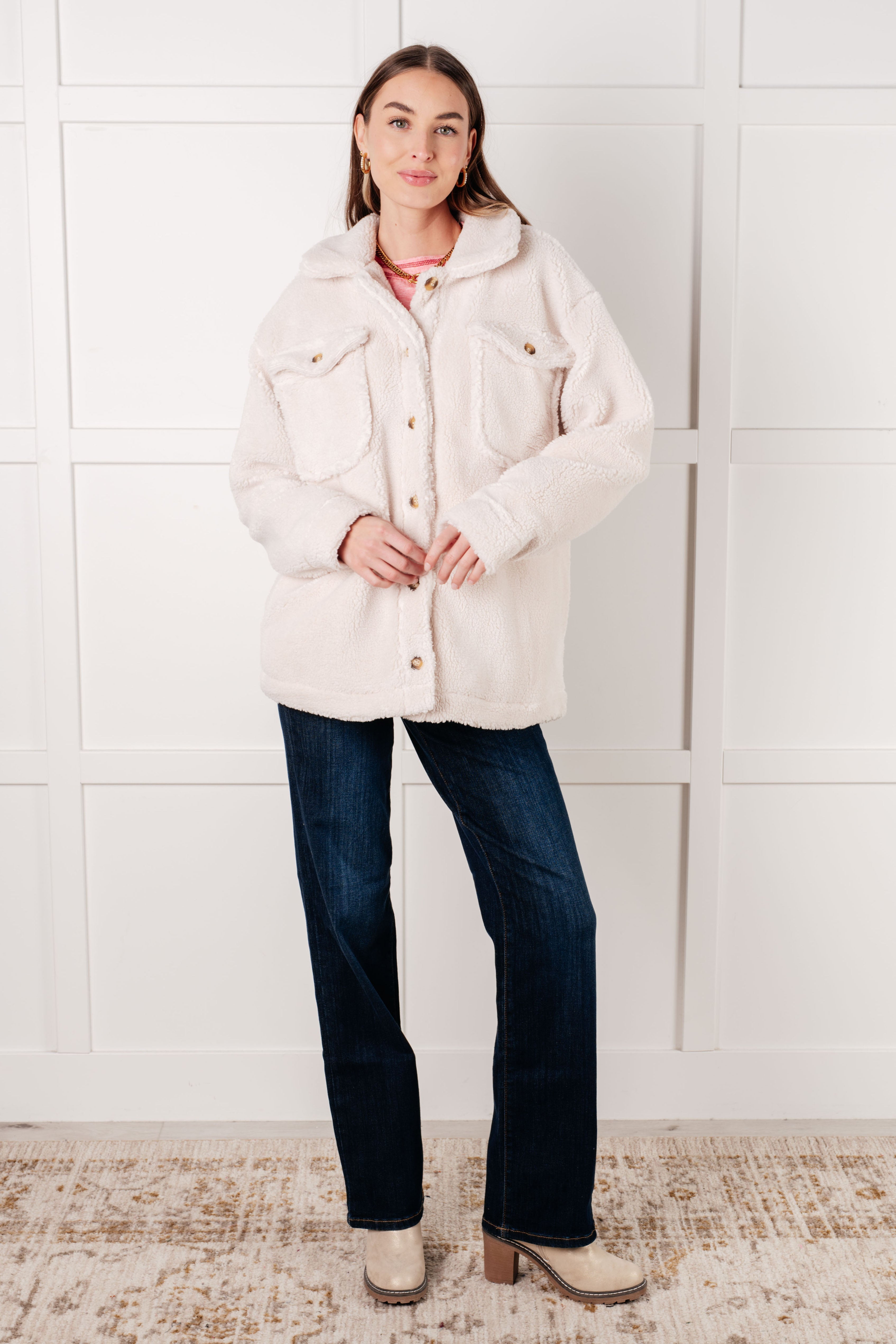 Shrouded in Sherpa Coat in White - Charming Charlie