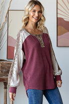Bold Behavior Contrast Color Block Top in Burgundy - Charming Charlie