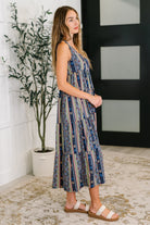 Sierra Spirit Gathered Tiered Dress in Navy - Charming Charlie