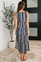 Sierra Spirit Gathered Tiered Dress in Navy - Charming Charlie