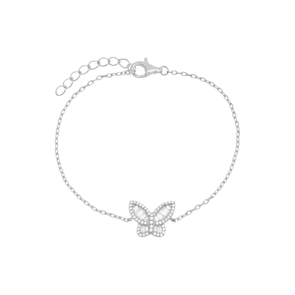 Silver Pavé X Baguette Butterfly Bracelet - Adina's Jewels