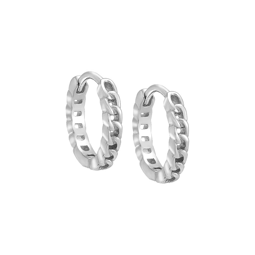 Silver / Pair Mini Solid Cuban Chain Huggie Earring - Adina's Jewels