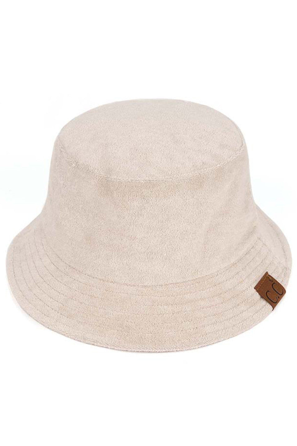 Silver Gray C.C. Terry Cloth Bucket Hat offers both style and functionality. It is made with high-quality terry cloth material, providing a comfortable and breathable fit. Perfect for sunny days, it also offers protection from harmful UV rays. Upgrade your summer wardrobe now.