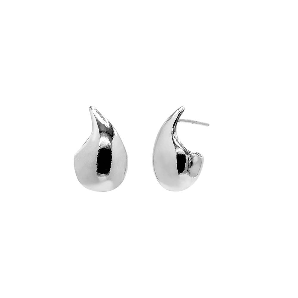 Silver / 14MM Solid Curved Teardrop Hoop Earring - Adina's Jewels