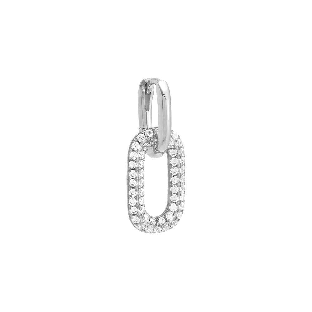 Silver / Single Pavé Oval Shaped Drop Huggie Earring - Adina's Jewels