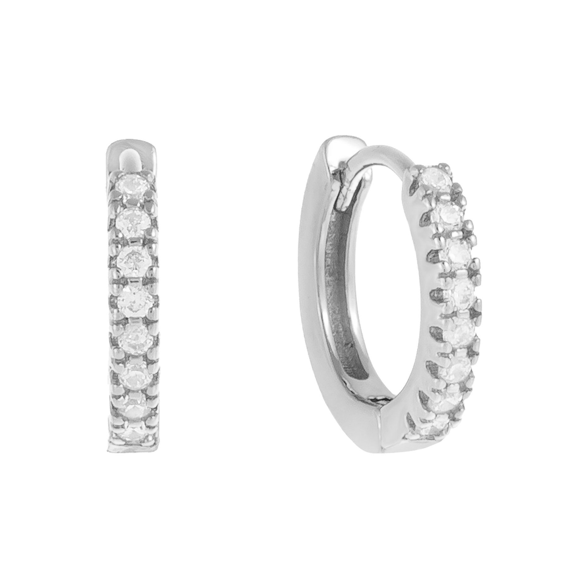 Silver / 12 MM CZ Mini Huggie Earring - Adina's Jewels