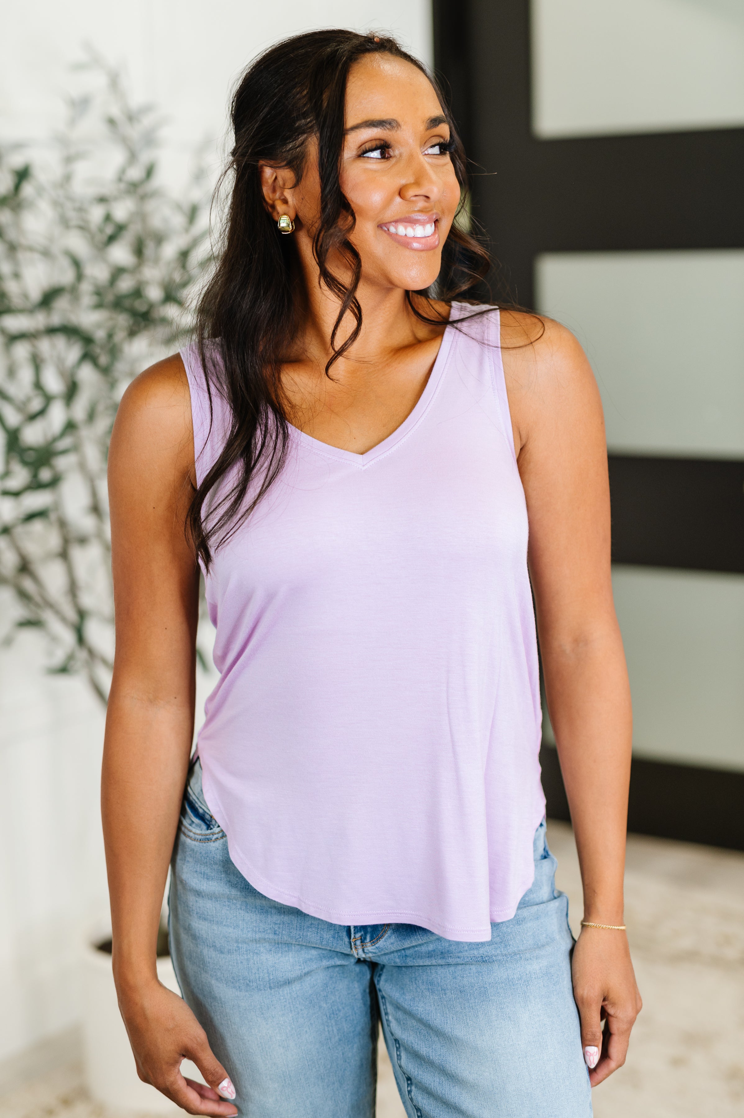 Simpler Times Basic V-Neck Tank in Lavender - Charming Charlie