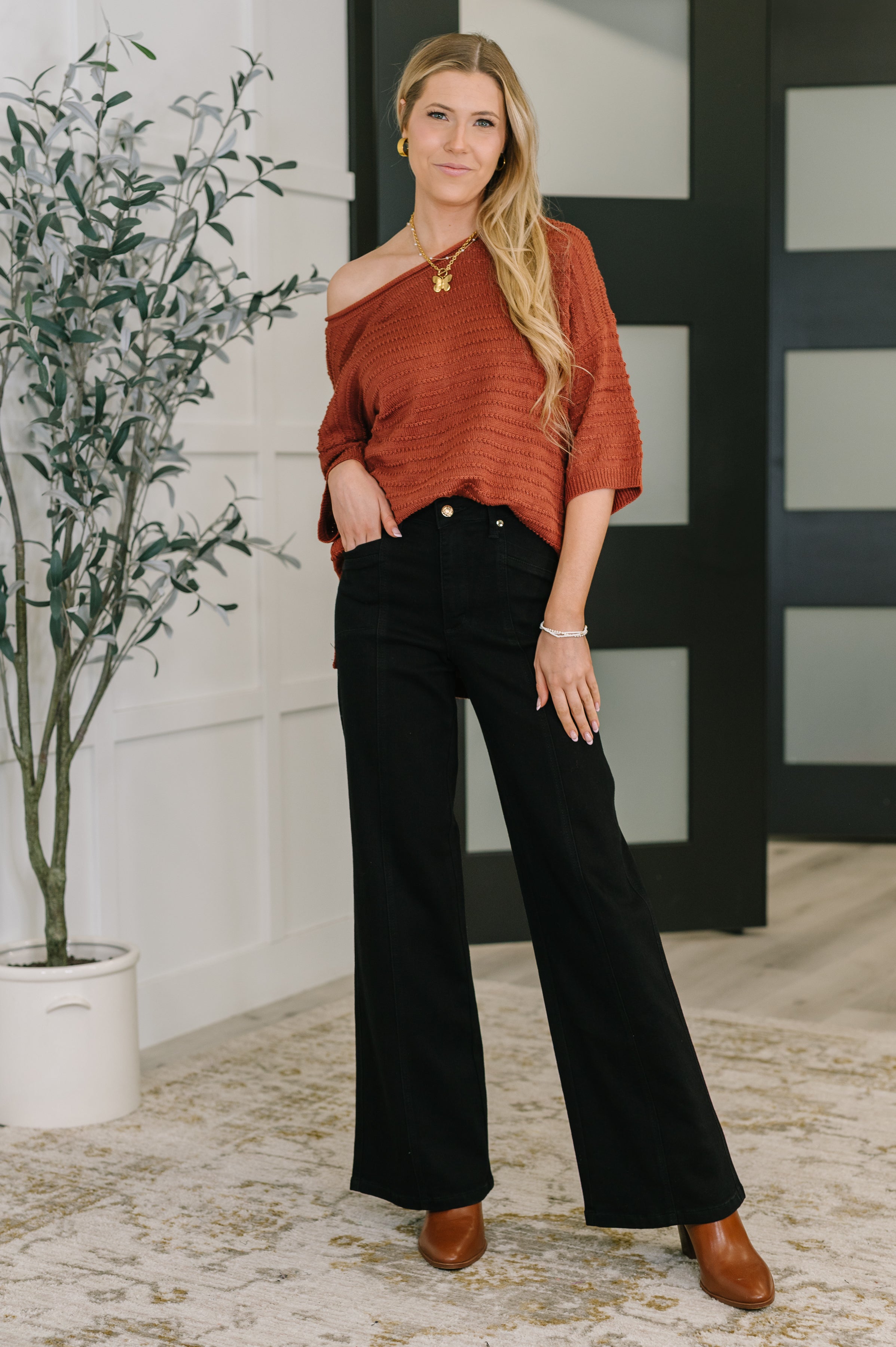 Slouchy Gal Off Shoulder Textured Top - Charming Charlie