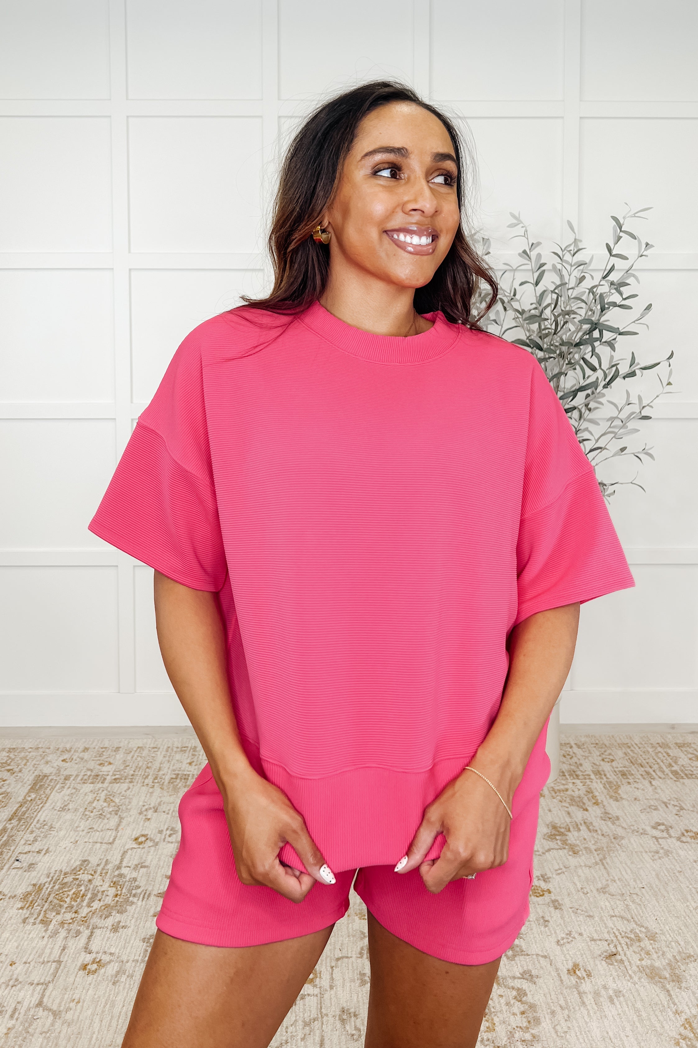 Slow Sunday Ribbed Knit Set in Hot Pink - Charming Charlie