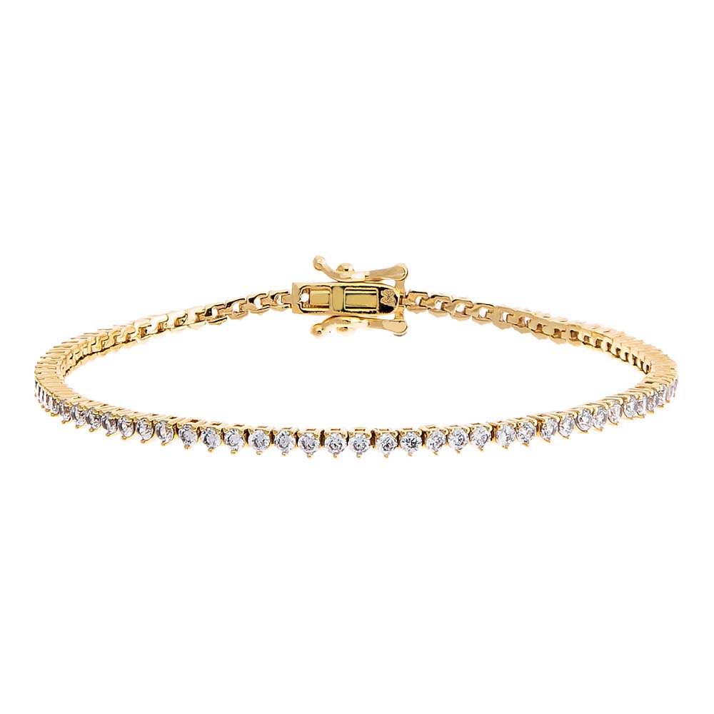 Gold / 6.5" / 2MM Thin Three Prong Tennis Bracelet - Adina's Jewels