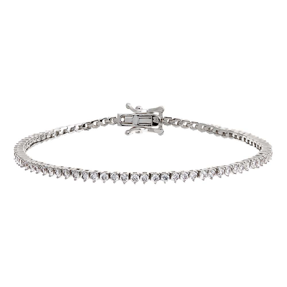 Silver / 6.5" / 2MM Thin Three Prong Tennis Bracelet - Adina's Jewels