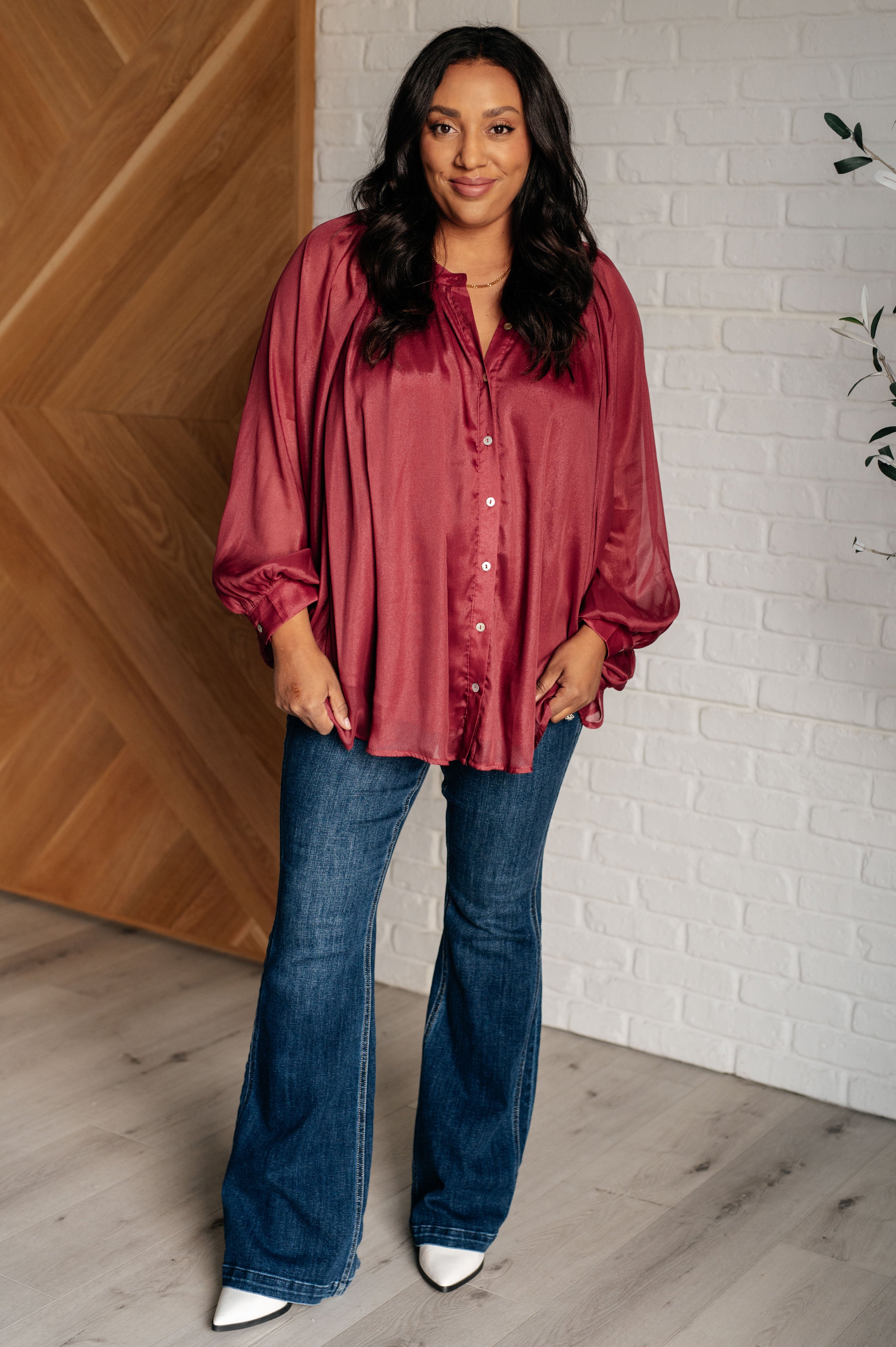 Smiles and Pouts Bat Sleeve Button Down - Charming Charlie