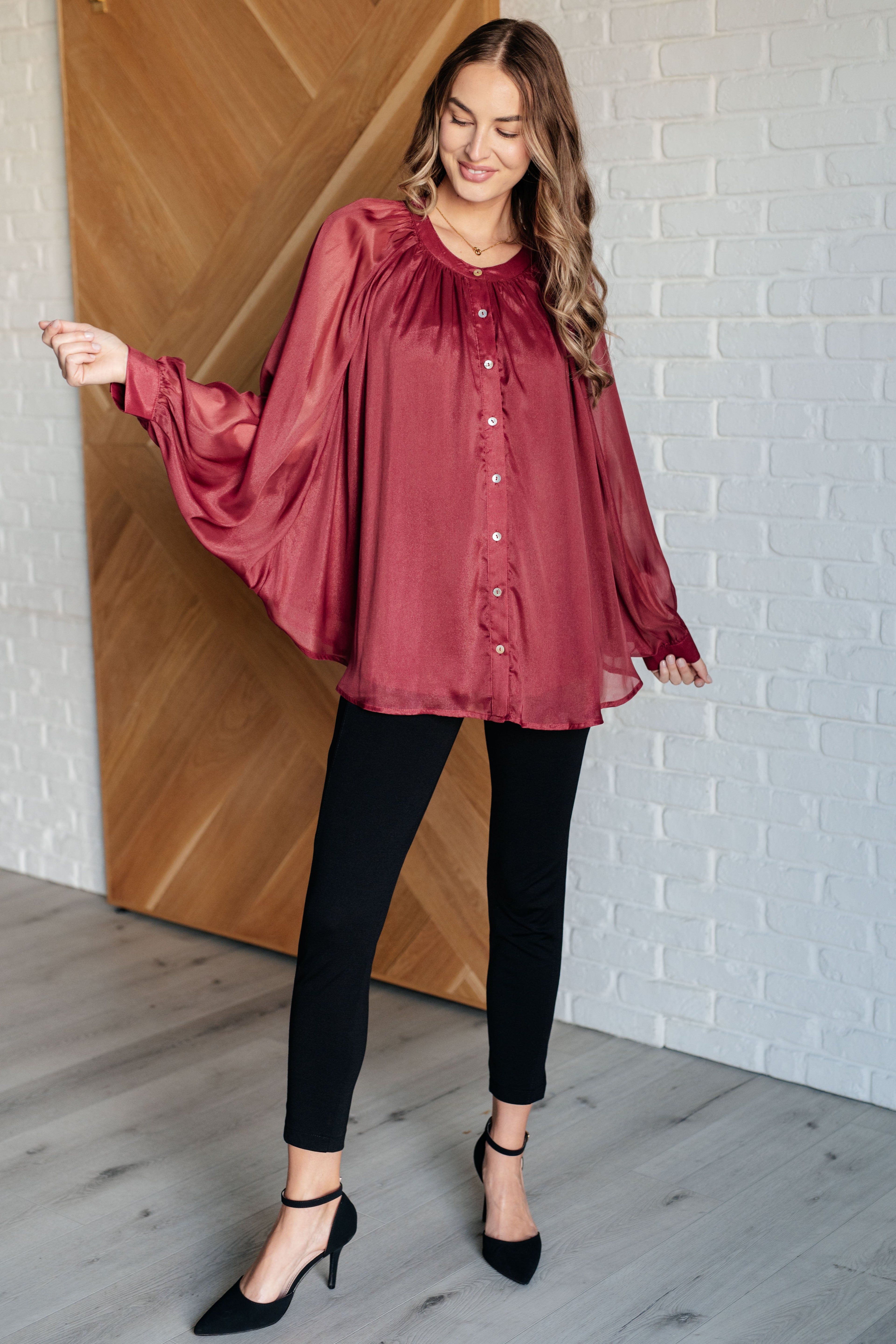 Smiles and Pouts Bat Sleeve Button Down - Charming Charlie