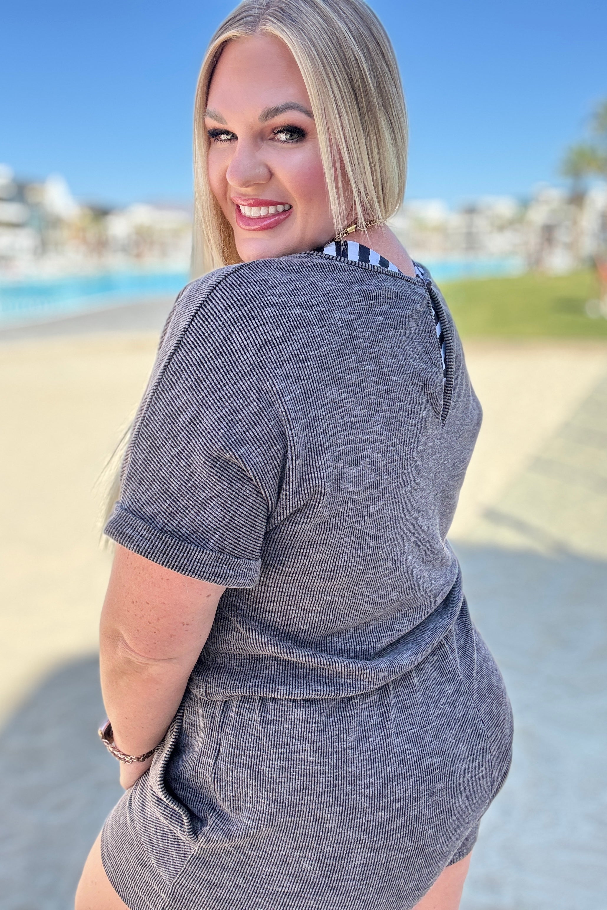 So Sure Short Sleeve Romper - Charming Charlie