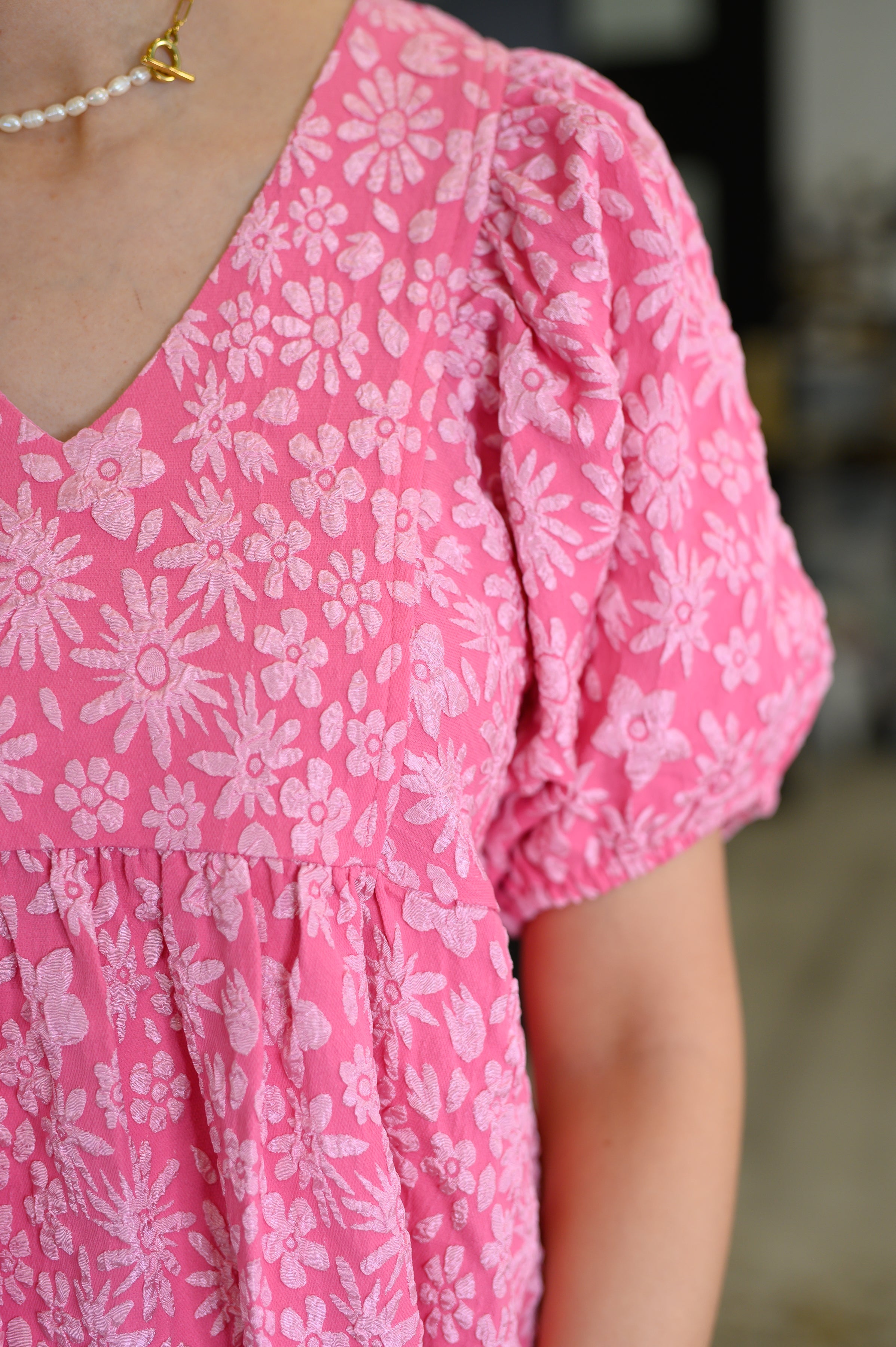 Softly Spoken Textured V-Neck Dress in Hot Pink - Charming Charlie