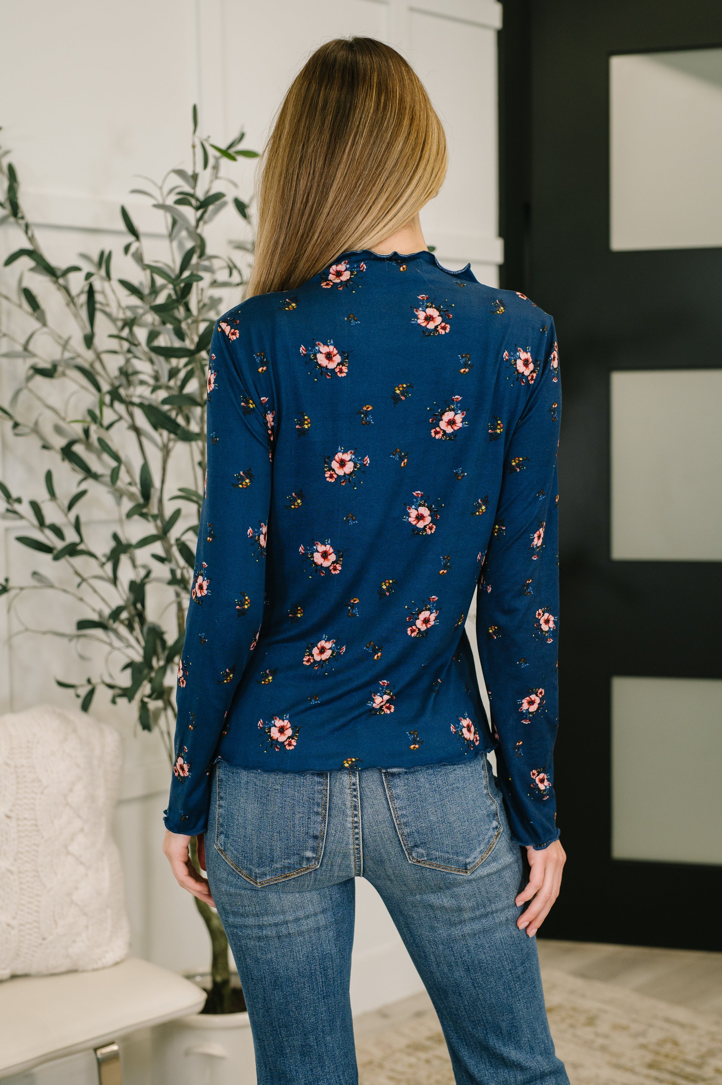 Something in the Air Lettuce Hem Longsleeve Top in Navy - Charming Charlie