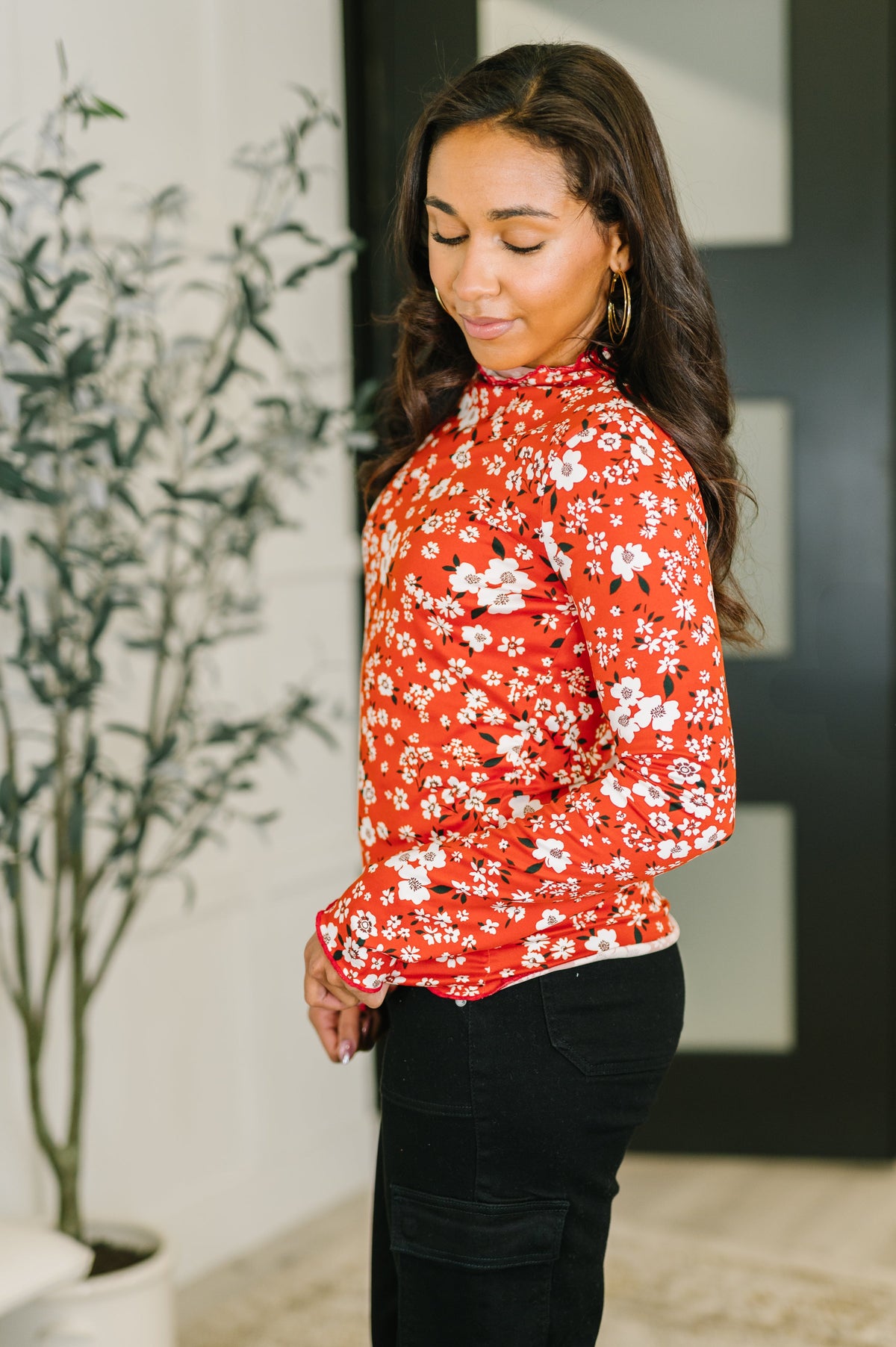 Somethings in the Air Lettuce Hem Longsleeve Top in Vermillion - Charming Charlie