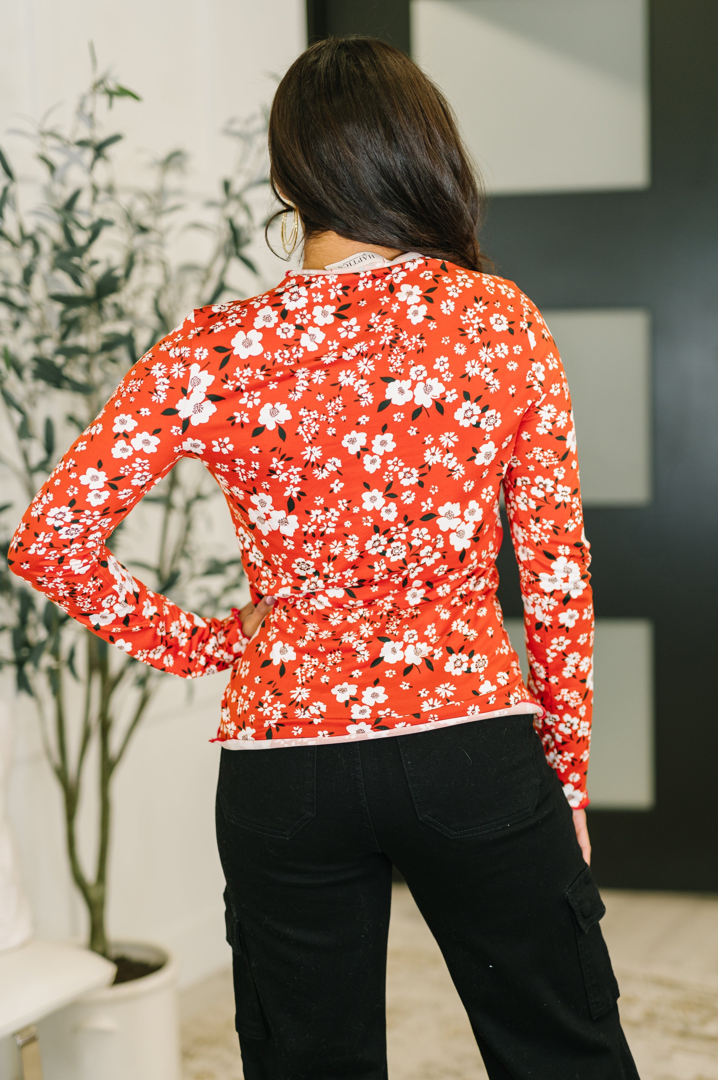 Somethings in the Air Lettuce Hem Longsleeve Top in Vermillion - Charming Charlie