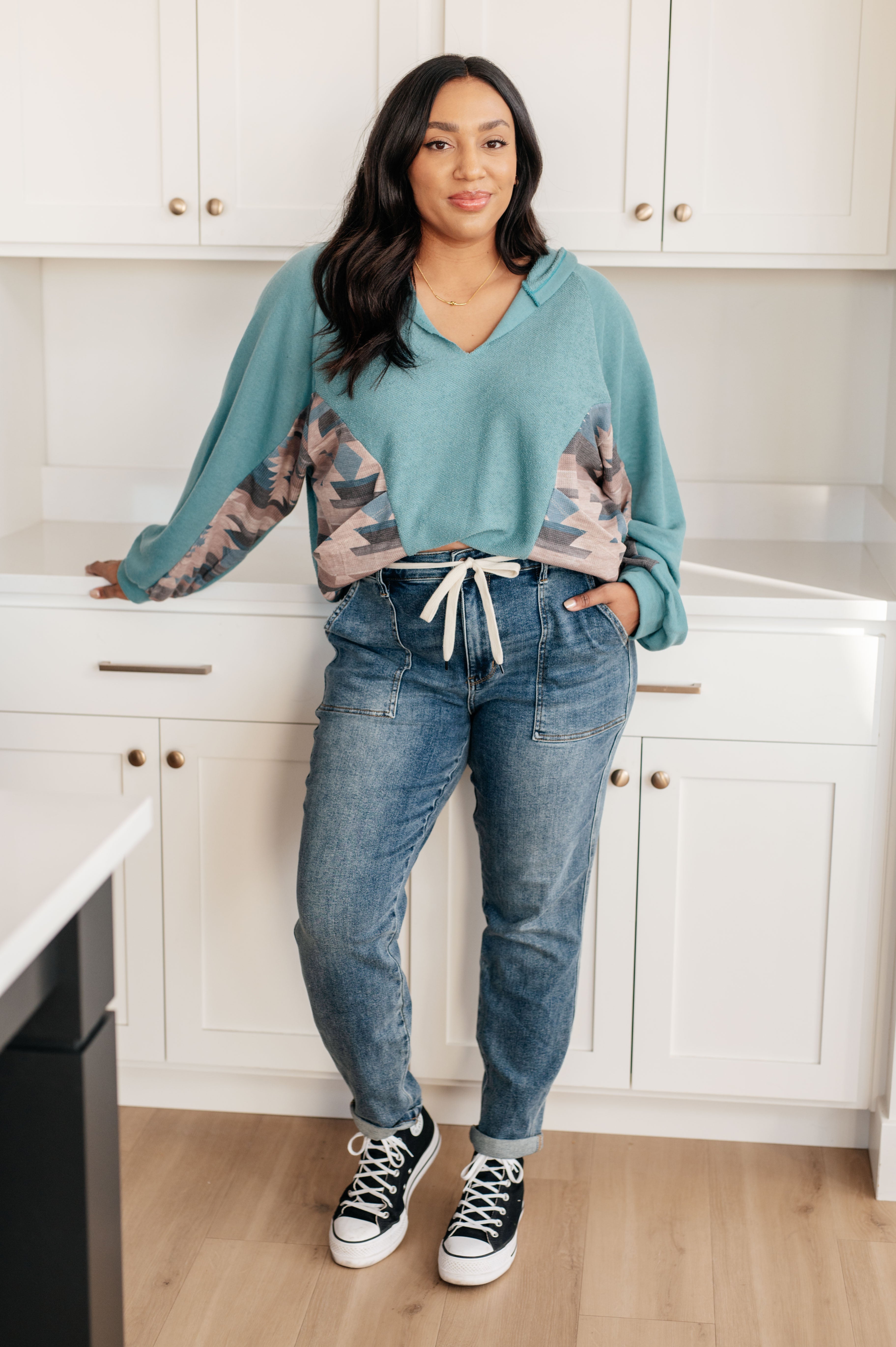 Southwest Sunrise Patchwork Hoodie - Charming Charlie