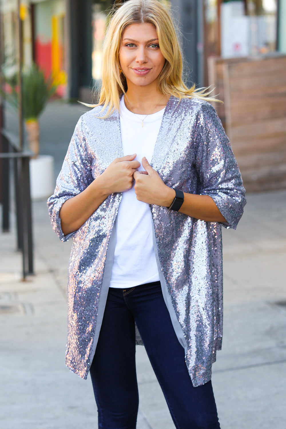 Silver Sequin Cardigan