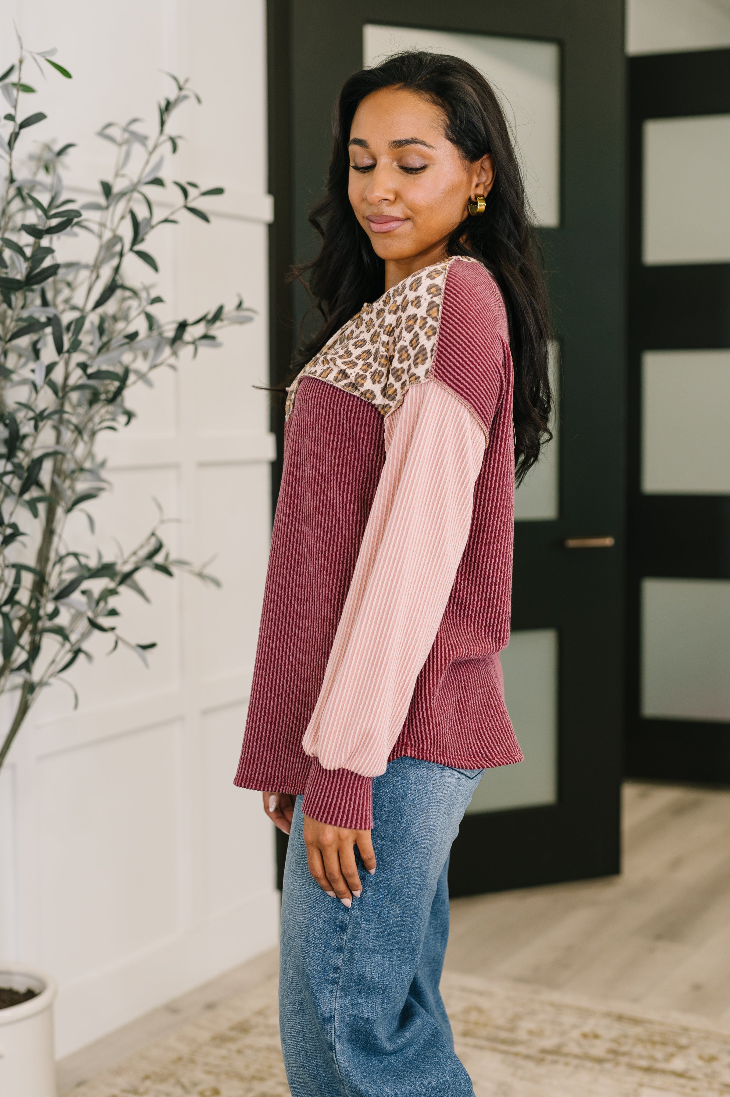 Spotted & Blocked Color Block Henley Top - Charming Charlie