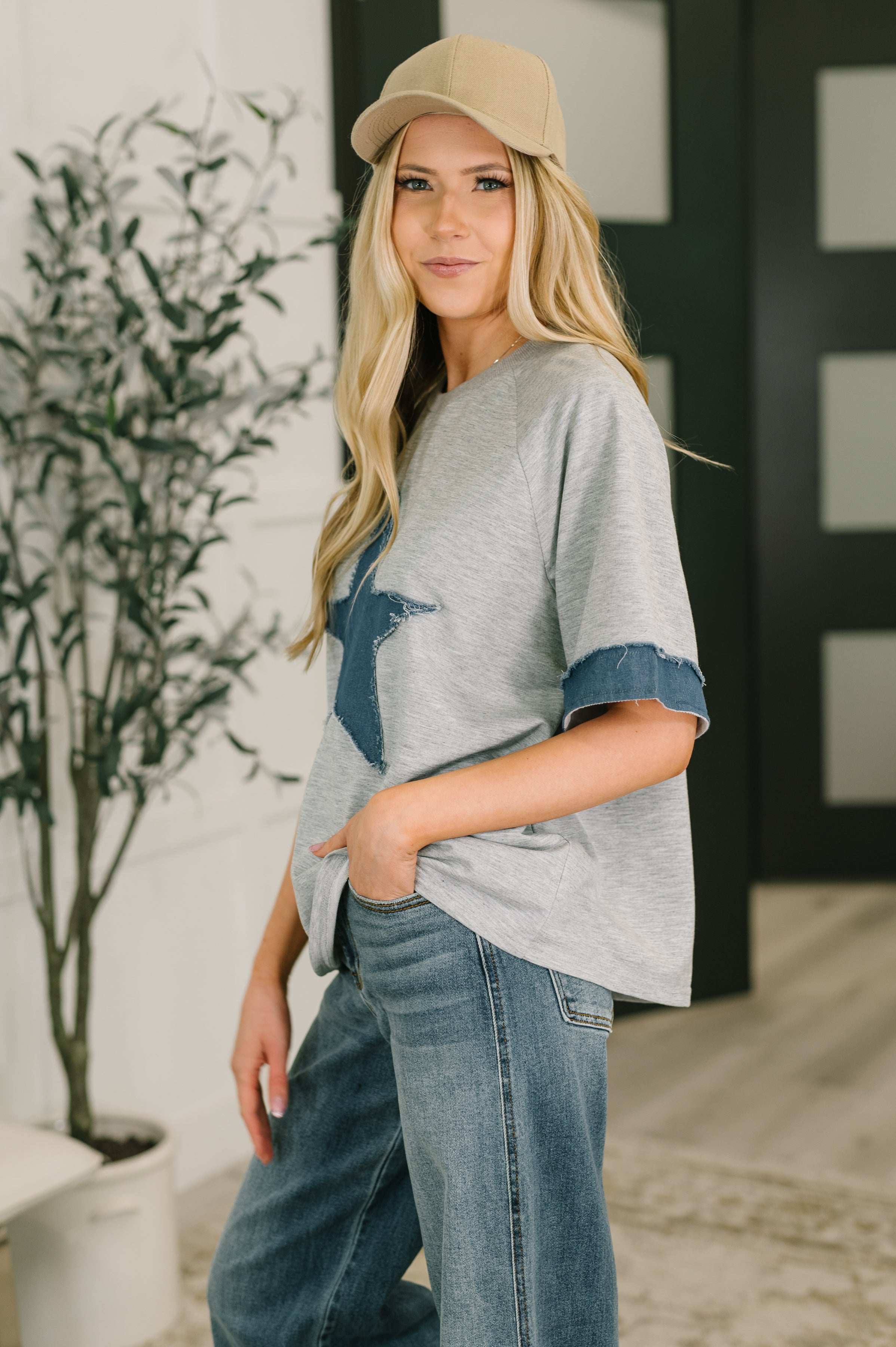 Star Stud Distressed Applique Top - Charming Charlie